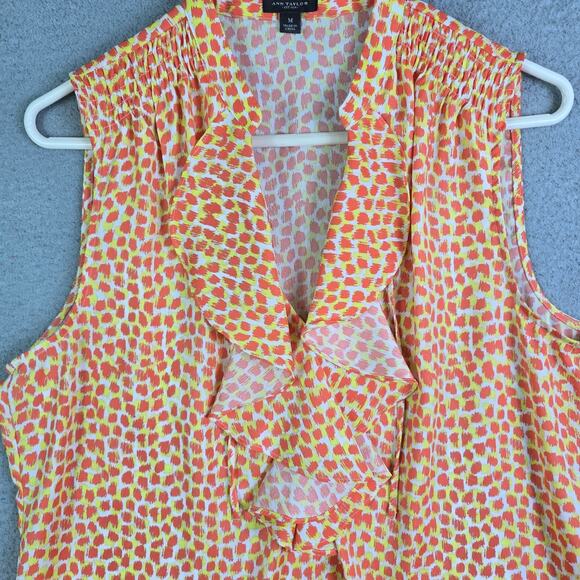 Ann Taylor Ruffle Sleeveless Top Women Med Orange Yellow Fall Autumn Candy Corn - Picture 2 of 8